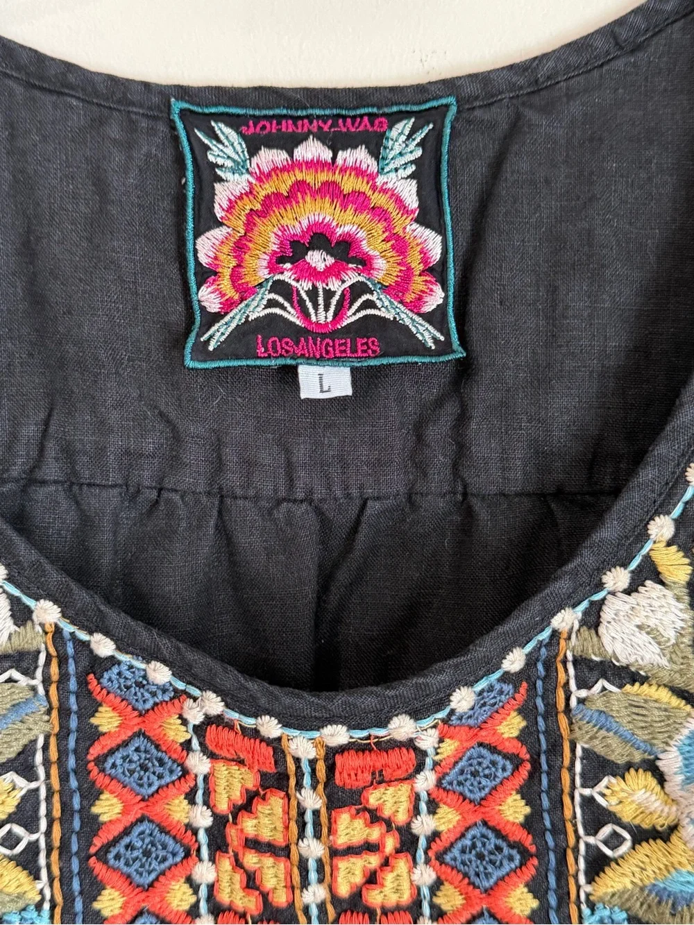 Johnny Was Embroidered Tunic Dress 100% Linen Western Size Large - Picture 2 of 9